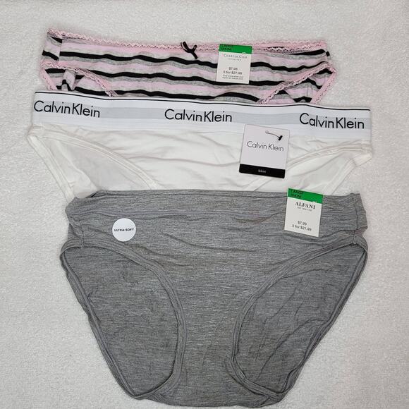 Calvin Klein/Alfani/Charter Club 3 Pack Underwear Thong Bikini Panty Large NEW - Picture 1 of 8